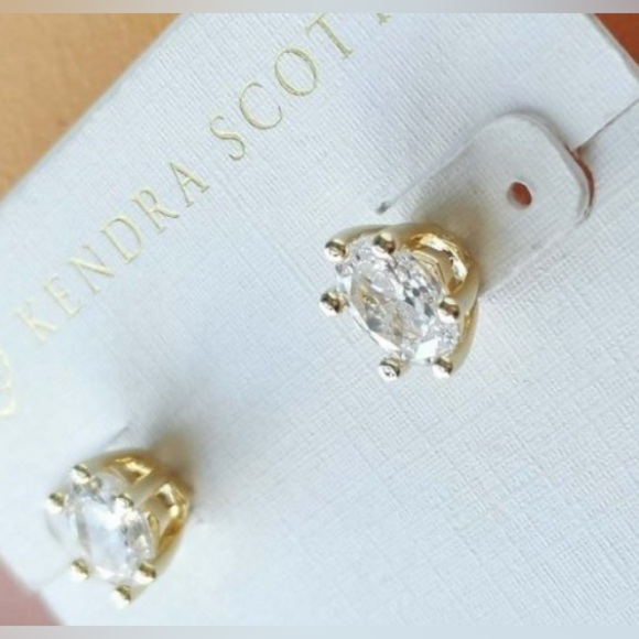 Kendra Scott Cailin Gold Crystal Stud Earrings in White Crystal - Picture 10 of 11